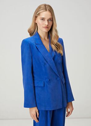 Beymen Club Blue Double-Breasted Cupro Blazer - 4