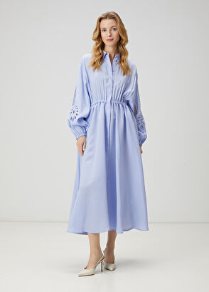 Beymen Club Blue Embroidered Midi Shirt Dress - 3