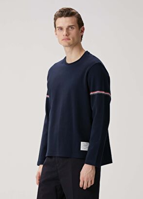 Thom Browne Lacivert Logo Jakarlı Uzun Kollu T-shirt - 3