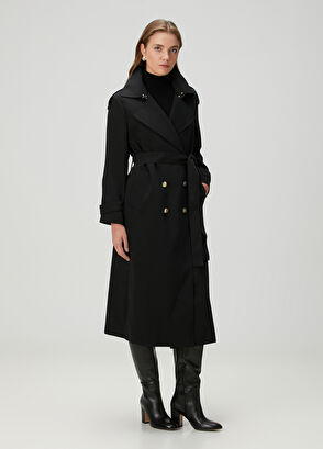 Siyah Yün Karışımlı Pardösü - Görsel 6