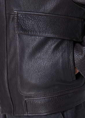 Beymen Club Dark Brown High Neck Leather Jacket - 7