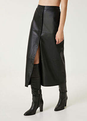 Beymen Club Siyah Midi Deri Kalem Etek - 3