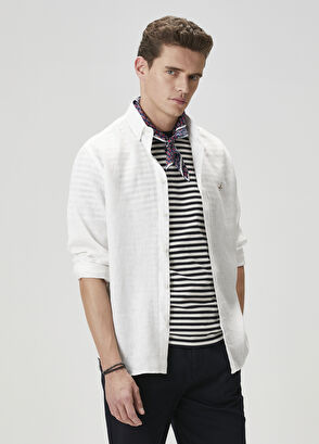 Beymen Club Comfort Fit Beyaz Keten Gömlek - 6