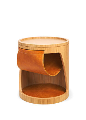 Solano Design Gerçek Deri Detaylı Meşe Roll Yan Sehpa - 6