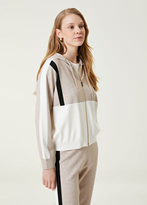 Beymen Club Beige Hooded Colorblock Cardigan - 4