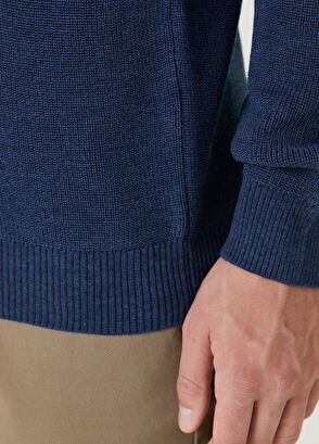 Beymen Club Koyu Mavi Polo Yaka Fitilli Yün Triko - 7