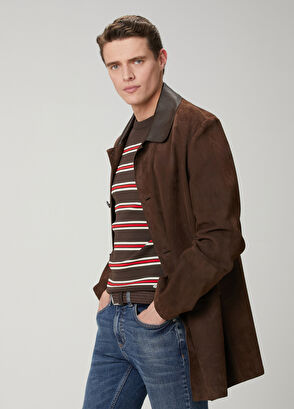 Beymen Club Koyu Kahverengi Yakası Deri Garnili Süet Ceket - 9