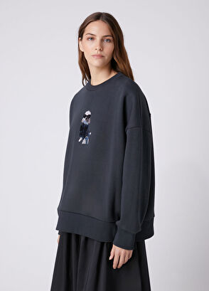 Beymen Club Oversize Teal Blue Dog Detailed Sweatshirt - 5