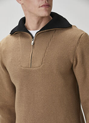 Beymen Club Camel Collar Zippered Sweater - 7
