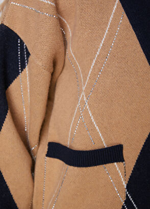 Beymen Club Camel Black Diamond Patterned Wool Cardigan - 8