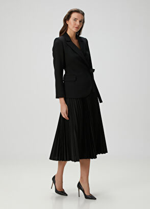 Siyah Tafta Etekli Midi Ceket Elbise - Görsel 6