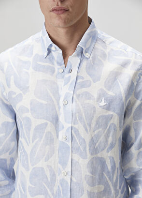 Beymen Club Blue White Leaf Printed Linen Shirt - 7