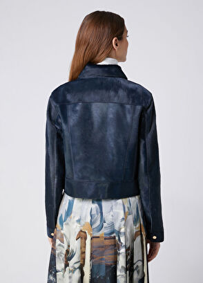 Beymen Club Teal Blue Leather Trucker Jacket - 8