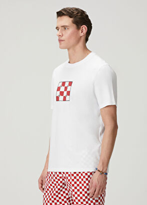 Beymen Club White Relax Fit Checkers Artwork T-Shirt - 5