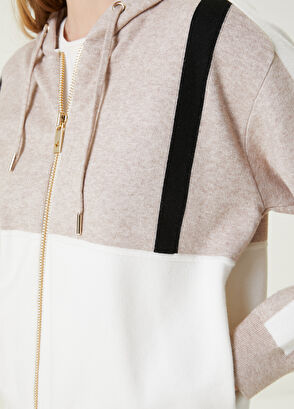 Beymen Club Beige Hooded Colorblock Cardigan - 5
