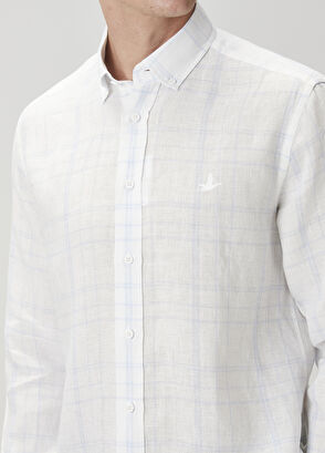 Beymen Club Comfort Fit Blue White Plaid Patterned Linen Shirt - 6