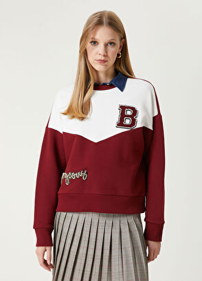 Beymen Club College Burgundy Crystal Embellished Sweatshirt - 5