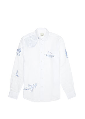 Beymen Club Comfort Fit Fish Sail Embroidered Linen Shirt - 8