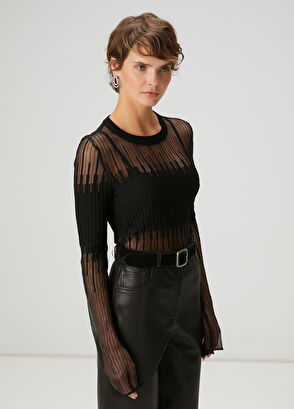 Beymen Club Black Crop Transparent Sweater - 4