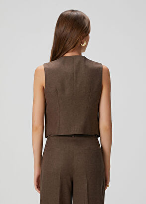 Beymen Collection Kahverengi Yün Karışımlı Yelek - 5