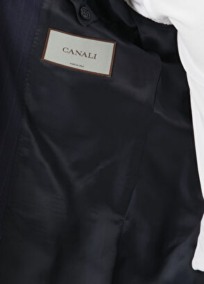 Lacivert Çizgi Desenli Yün Takım Elbise - Görsel 10