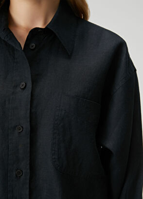 Beymen Club Oversize Siyah Keten Gömlek - 6