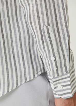 Beymen Club Comfort Fit Grey Striped Linen Shirt - 7