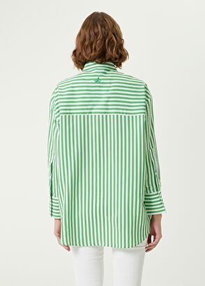 Beymen Club Yeşil Çizgi Desenli Uzun Poplin Gömlek - 6