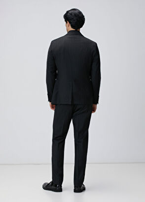 Siyah Çizgi Desenli Yün Takım Elbise - Görsel 6