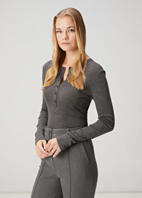 Beymen Club Gri Melanj Uzun Kol Yün T-shirt - 4