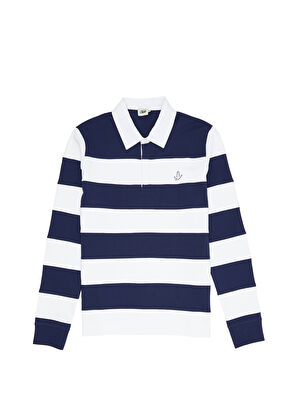 Beymen Club Lacivert Beyaz Polo Yaka Şeritli Sweatshirt - 9