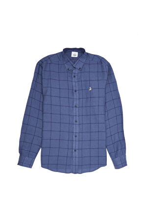 Beymen Club Comfort Fit Indigo Ekose Desenli Keten Gömlek - 8