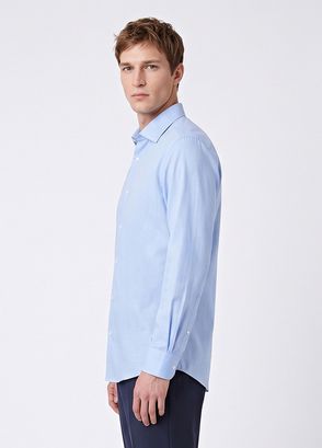 Beymen Club Comfort Fit Mavi Armürlü Non-iron Gömlek - 3