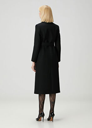 VLogo Siyah Yün Palto - Görsel 5