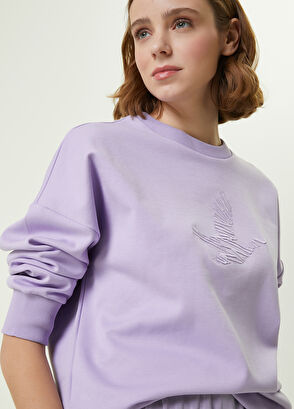 Beymen Club Lila Karalama Kuş Nakışlı Oversized Sweatshirt - 4