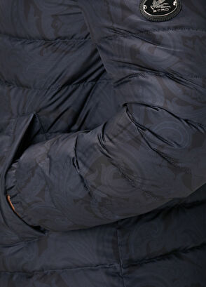 Lacivert Desenli Kapitoneli Mont - Görsel 8