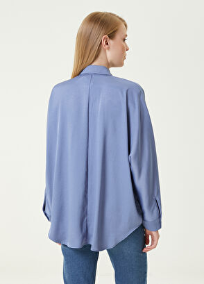 Beymen Club Mavi Dökümlü Yarasa Kol Twill Gömlek - 5