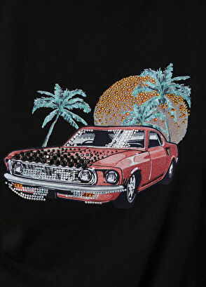 Beymen Club Black Crew Neck Rhinestone Printed T-shirt - 5