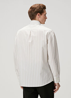 Brunello Cucinelli Kahverengi Beyaz Çizgi Desenli Gömlek - 4