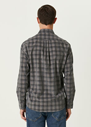 Beymen Club Bordo Gri Ekose Desenli Kadife Gömlek - 5