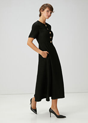 Beymen Club Siyah Tuvit Dokulu Midi Elbise - 4