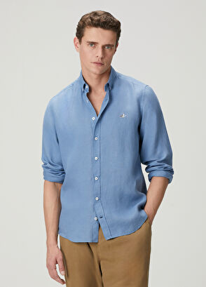 Beymen Club Comfort Fit Grey Blue Linen Shirt - 3