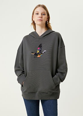 Beymen Club Antrasit Kapüşonlu Etnik Kuş Nakışlı Sweatshirt - 4