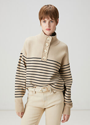 Beymen Club Beige Striped Wool Sweater - 4