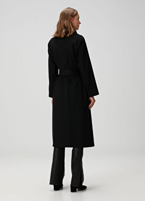 Siyah Beli Kuşaklı Kaşmir Palto - Görsel 7