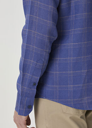 Beymen Club Comfort Fit Lacivert Ekose Desenli Keten Gömlek - 8