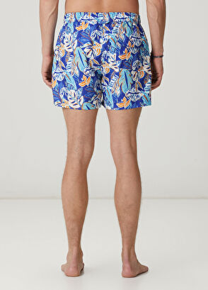 Beymen Club Blue Orange Flower Leaf Print Short Swimsuit - 4