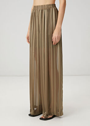 Beymen Club Khaki Striped Sheer Palazzo Trousers - 4