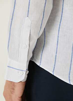 Beymen Club Comfort Fit Beyaz Seyrek Çizgi Geçiş Keten Gömlek - 7