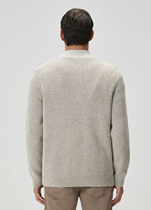 Beymen Club Bej Vizon Yakası Fermuarlı Kazak - 4